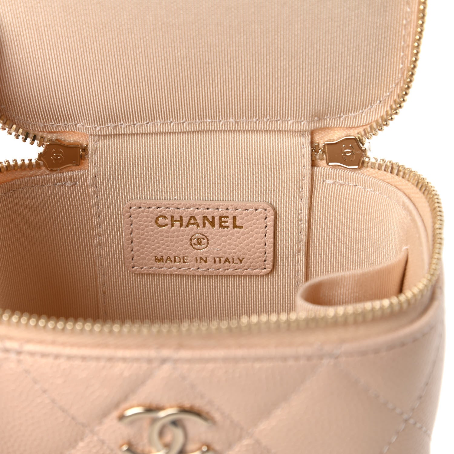 Chanel Iridescent Caviar Quilted Mini Pearl On Top Vanity Case With Chain Beige 8 of 11