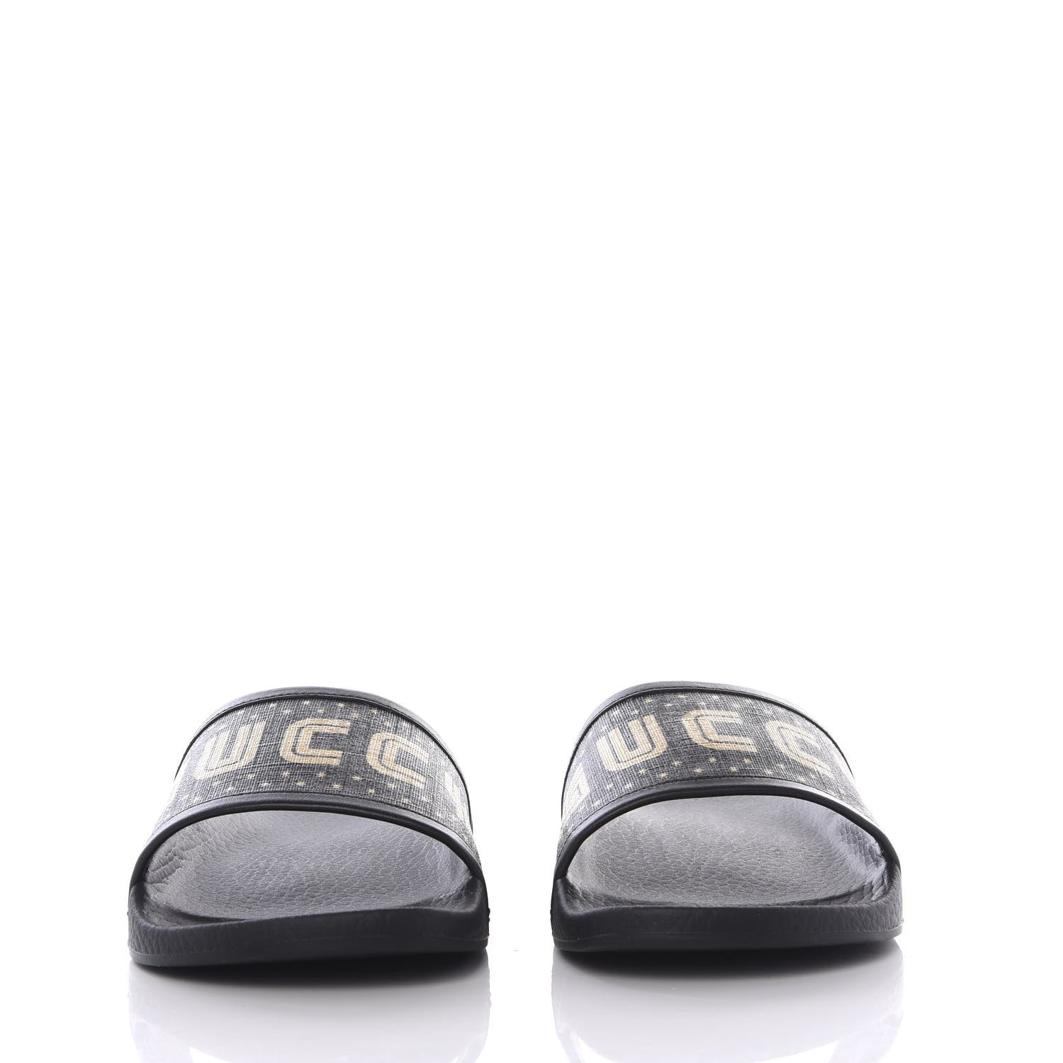 Gucci X SEGA Supreme Canvas GUCCY Stars Womens Slide Sandals 35 Black Gold 3 of 10