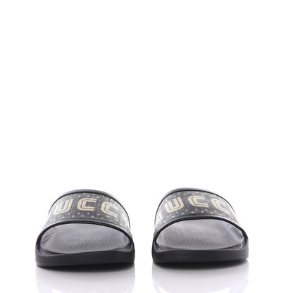 Gucci X SEGA Supreme Canvas GUCCY Stars Womens Slide Sandals 35 Black Gold 3 of 10