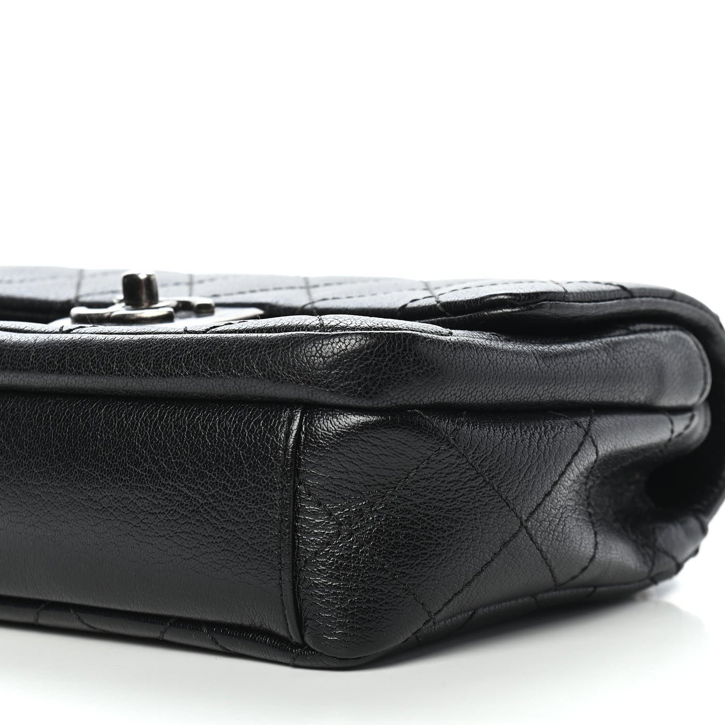 Shiny Goatskin Quilted Small Double Carry Waist Chain Flap Black