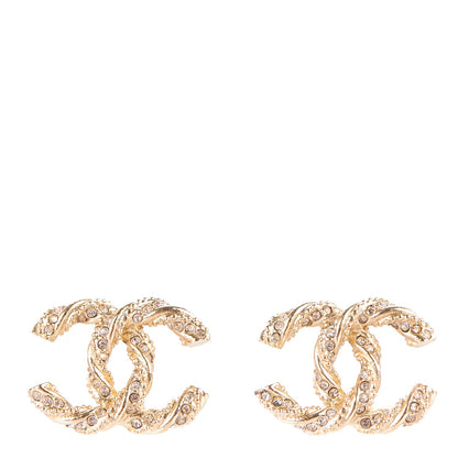 Chanel Crystal Twisted CC Earrings Gold 1 of 13