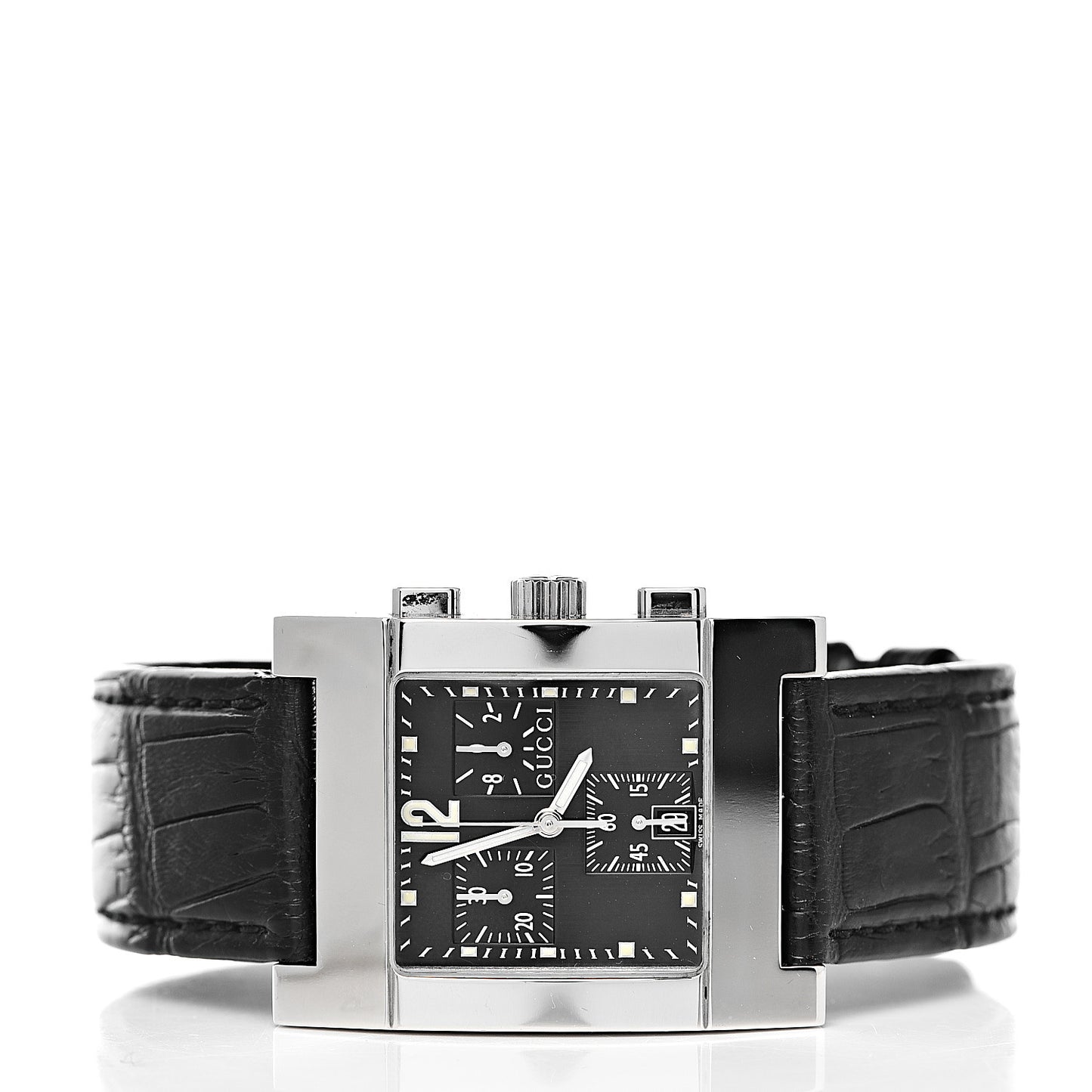 Stainless Steel Calfskin 32mm Chronograph Quartz Watch Black