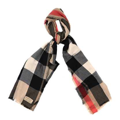Burberry Cashmere Mega Check Lightweight Scarf Camel 1 of 3