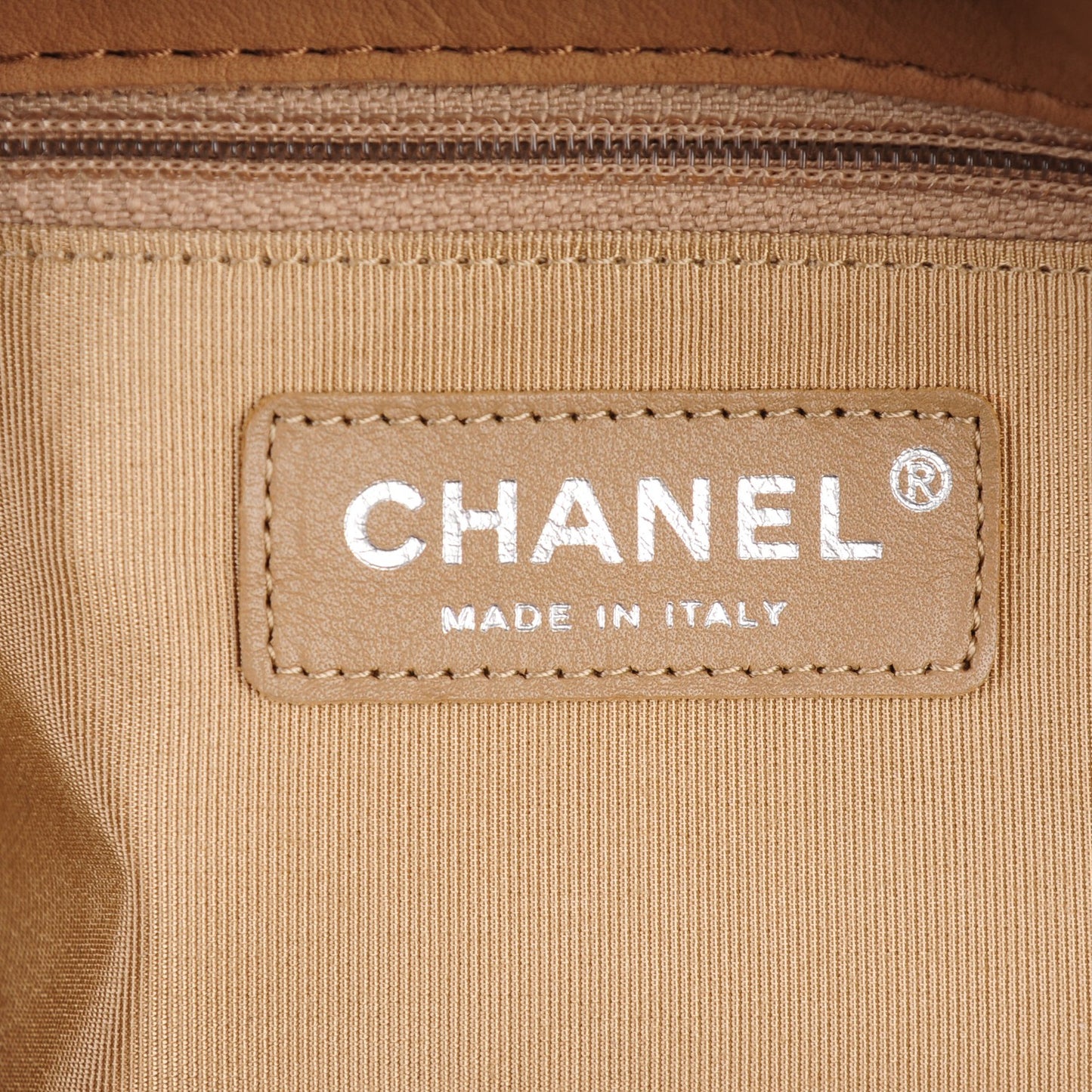 Calfskin Stitched Double Zip Hobo Beige