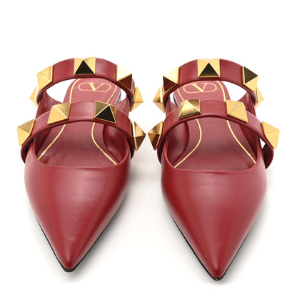 Valentino Garavani Calfskin Roman Stud Flat Mules 39.5 Red 3 of 11