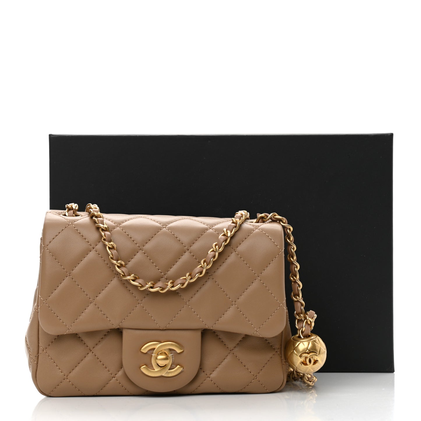 Lambskin Quilted Mini Pearl Crush Flap Beige