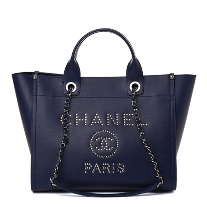 Chanel Caviar Small Studded Deauville Tote Navy 1 of 4