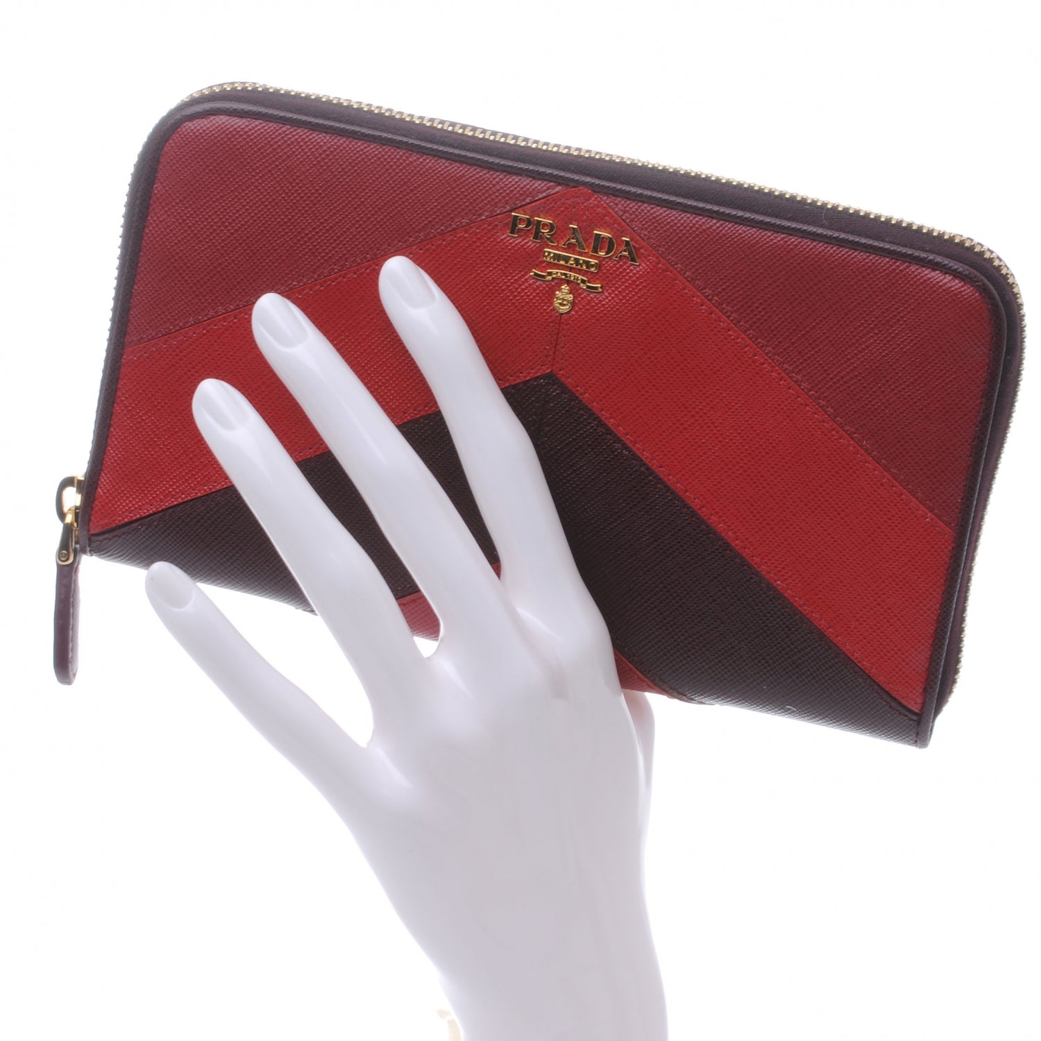 Prada Saffiano Chevron Zip Around Wallet Rubino 2 of 9