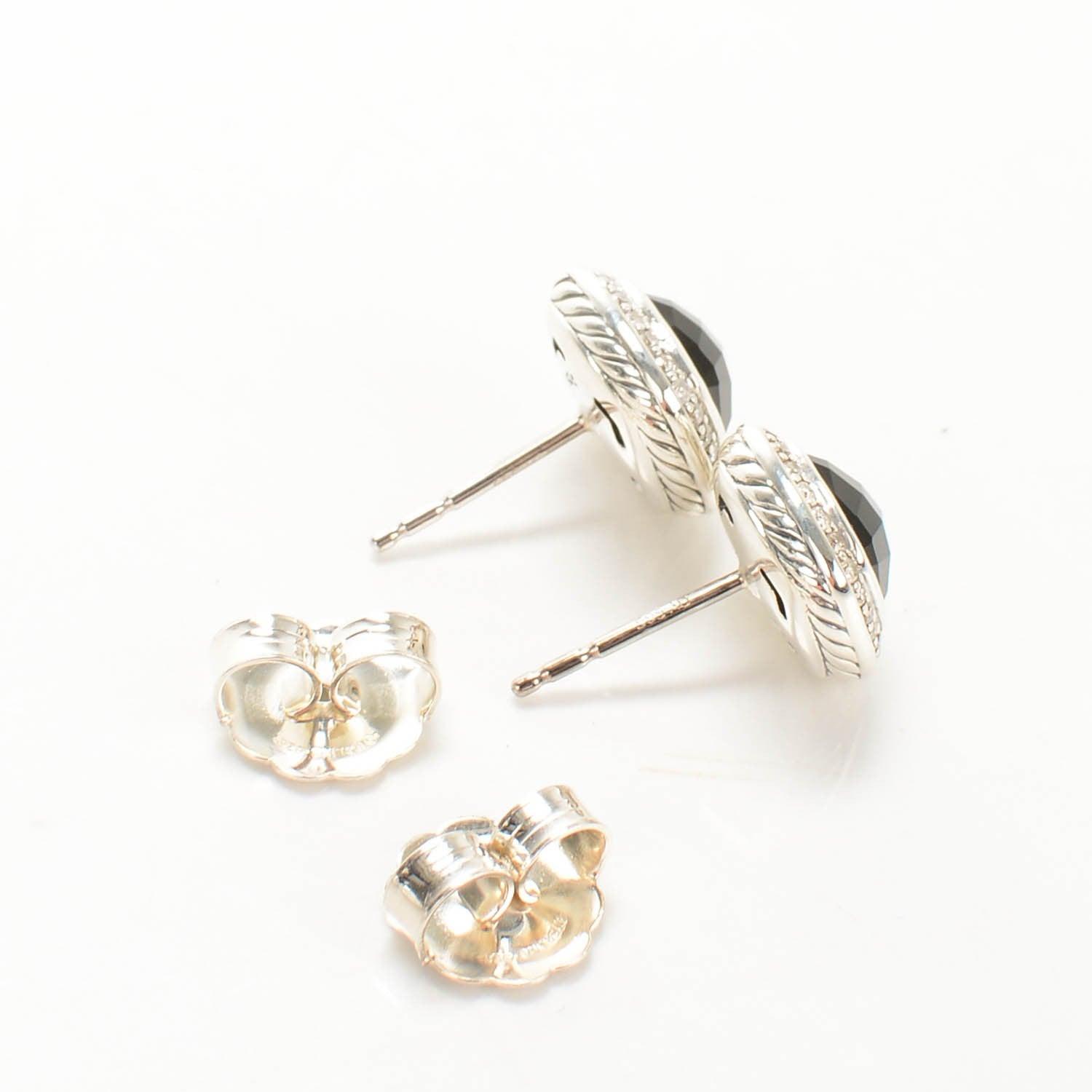 David Yurman Sterling Silver Diamond Black Orchid 7mm Albion Earrings 3 of 5