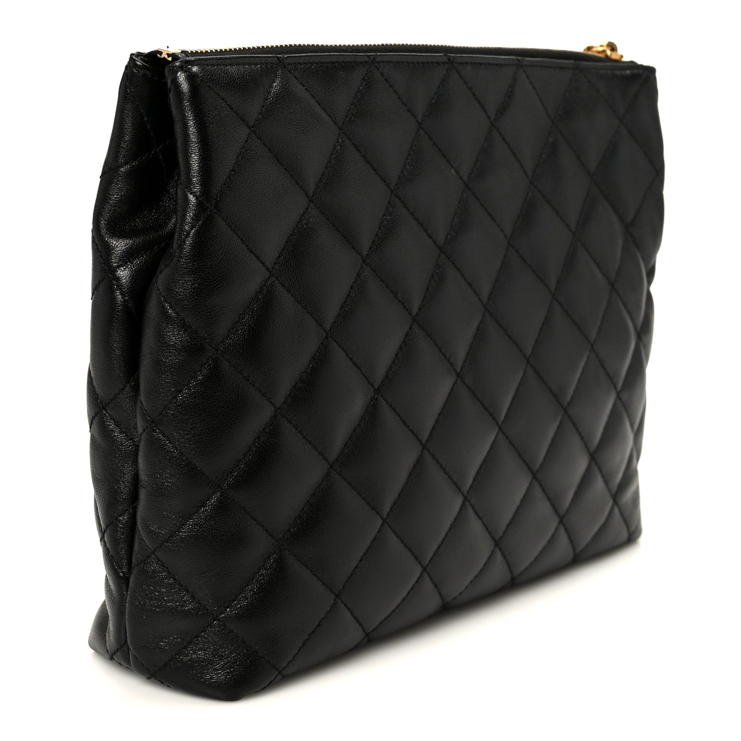 Saint Laurent Lambskin Quilted Cassandre Cosmetic Pouch Black 3 of 11