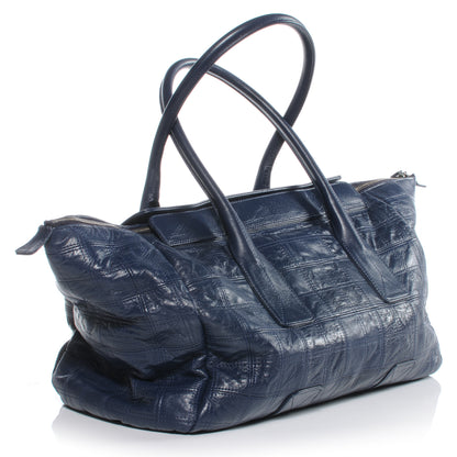 Chanel Leather Square Stitched Lax Shopping Tote Navy Blue 3 of 7