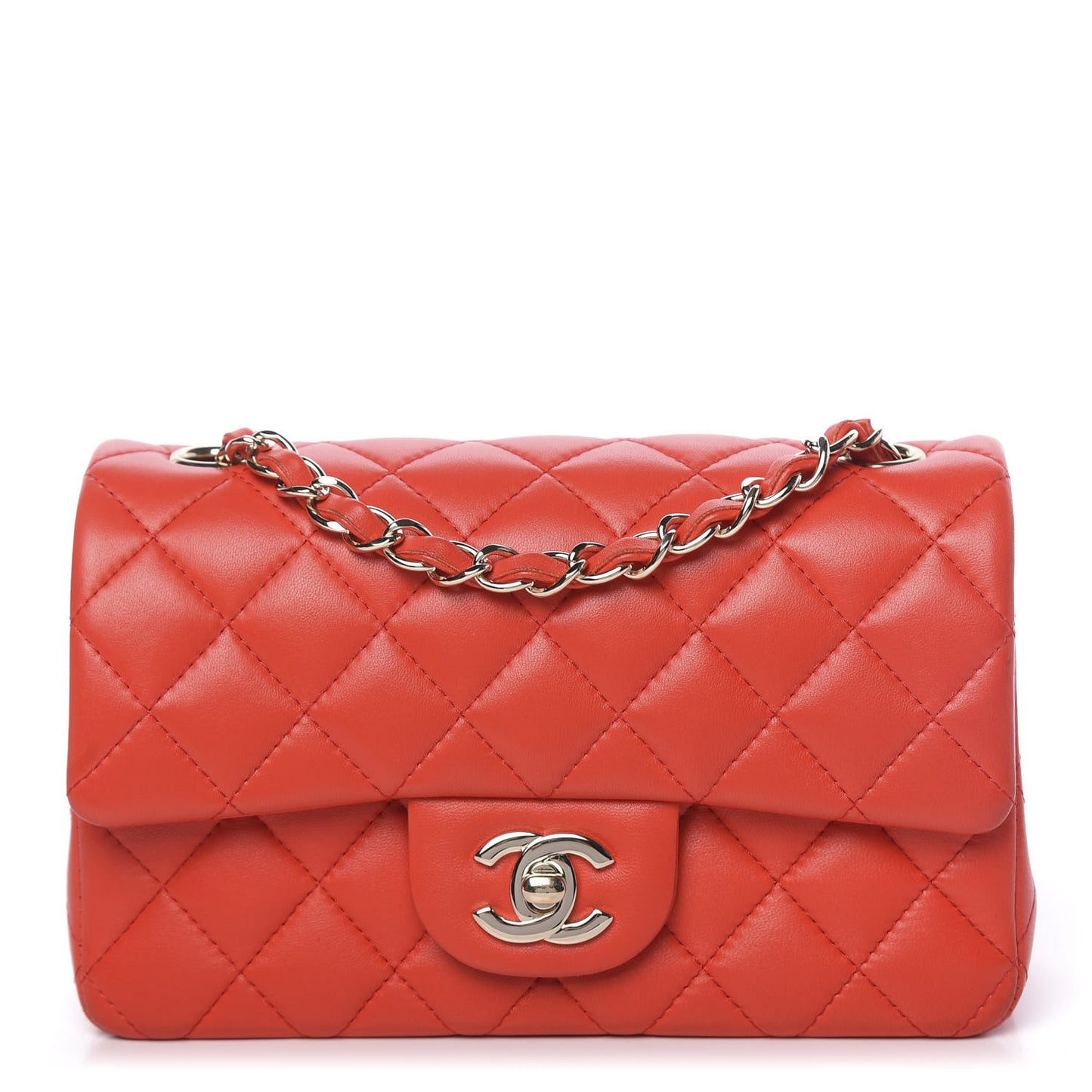 Lambskin Quilted Mini Rectangular Flap Red