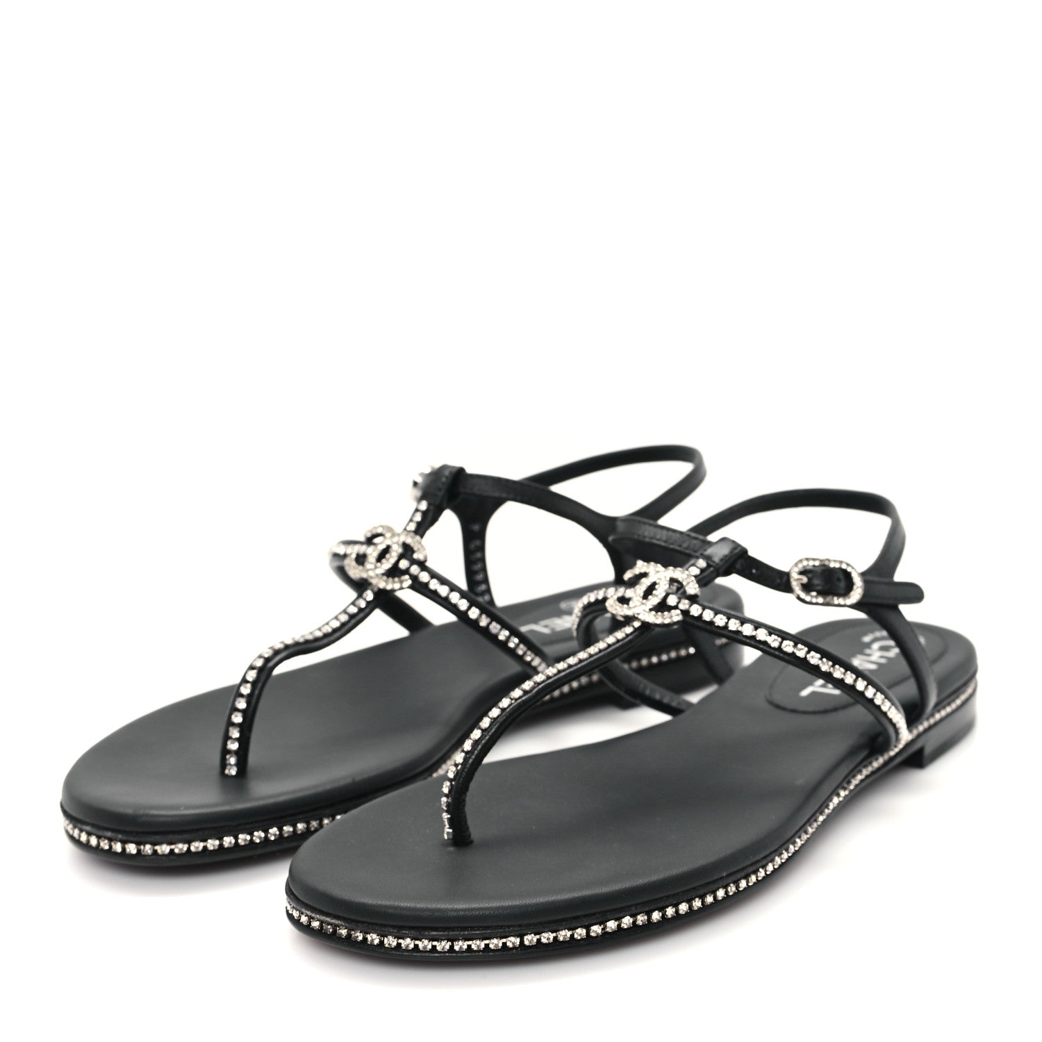 Chanel Lambskin Strass CC Thong Sandals 36.5 Black 4 of 9