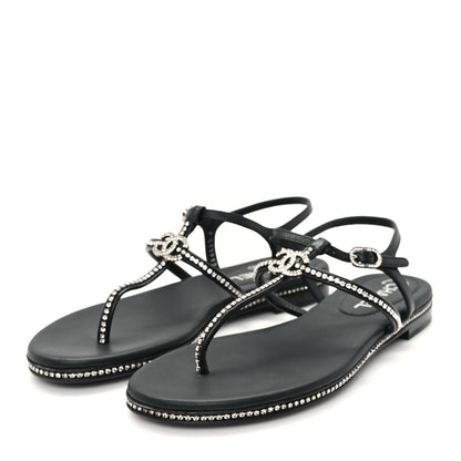 Chanel Lambskin Strass CC Thong Sandals 36.5 Black 4 of 9
