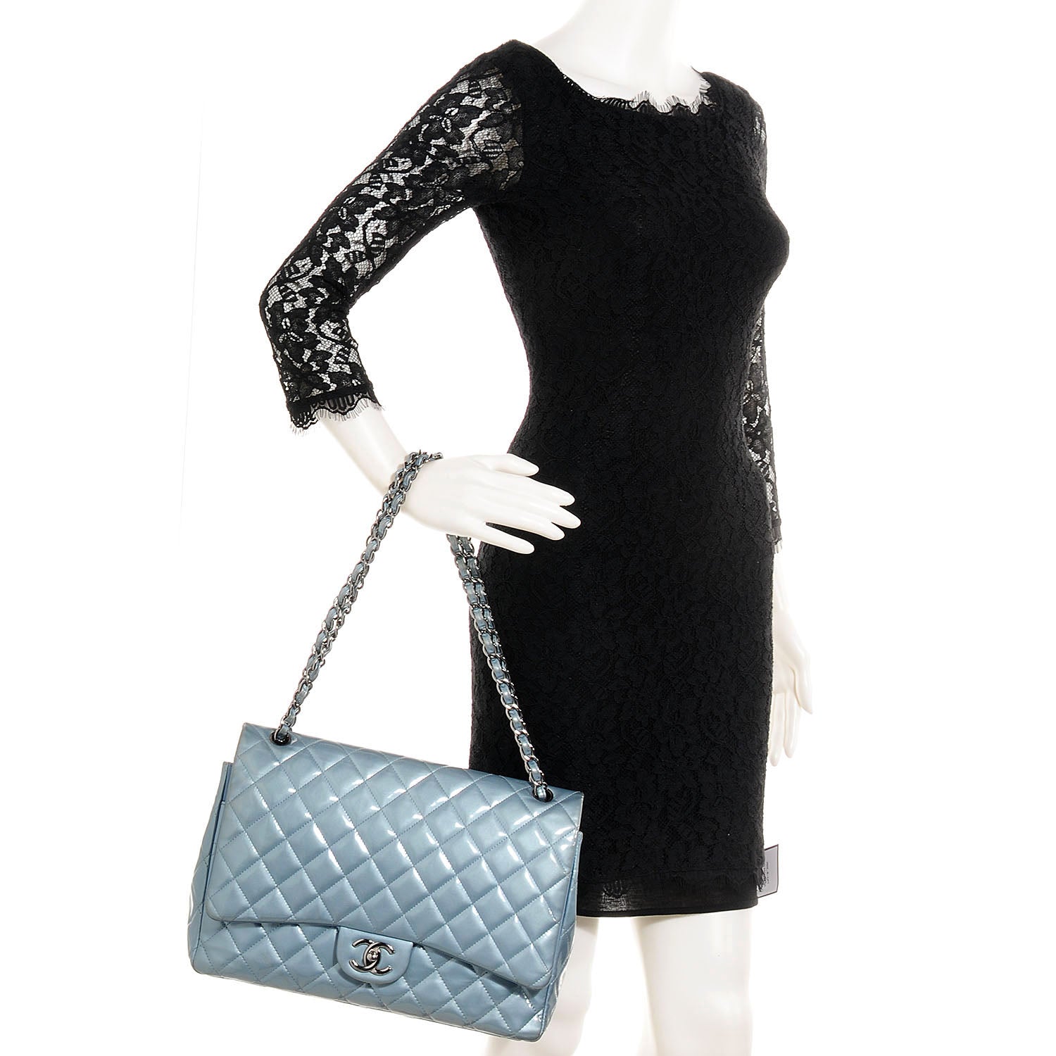 Chanel Patent Maxi Double Flap Light Blue 2 of 9