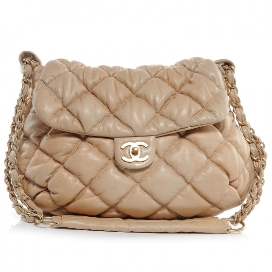 Chanel Leather Small Mini Bubble Quilt Flap Beige 1 of 7