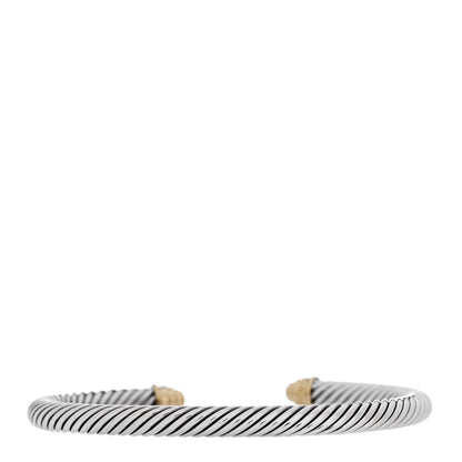 David Yurman Sterling Silver 18K Yellow Gold Pave Diamond 5mm Cable Classics Bracelet 2 of 4