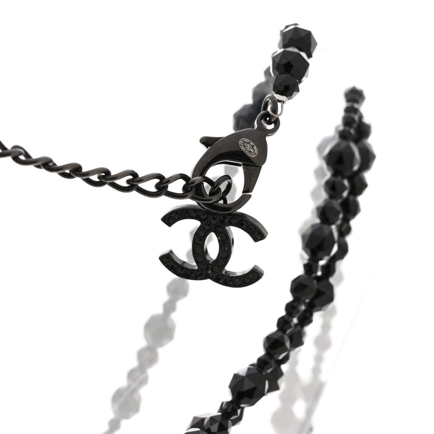 Crystal Beaded CC Bow Multi Strand Necklace Black