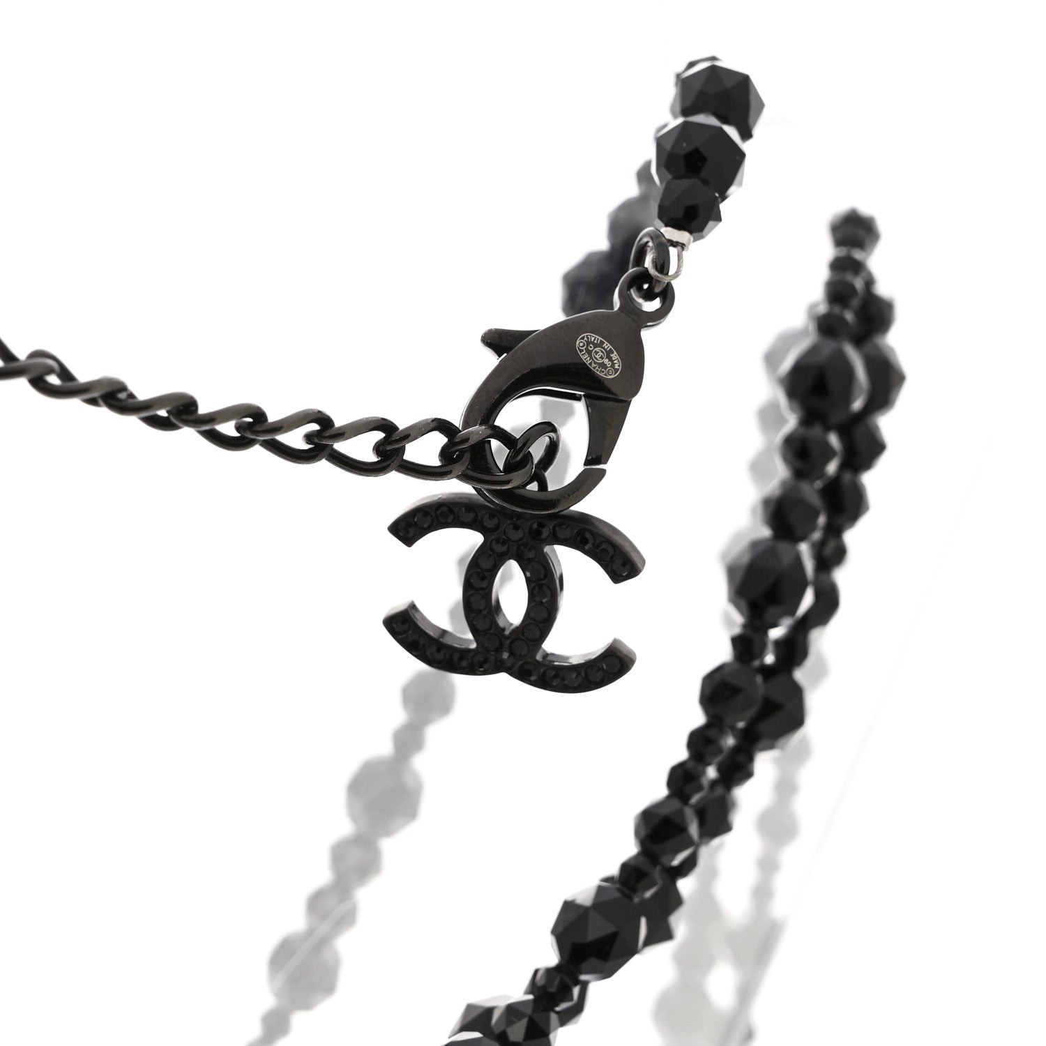 Chanel Crystal Beaded CC Bow Multi Strand Necklace Black 6 of 7