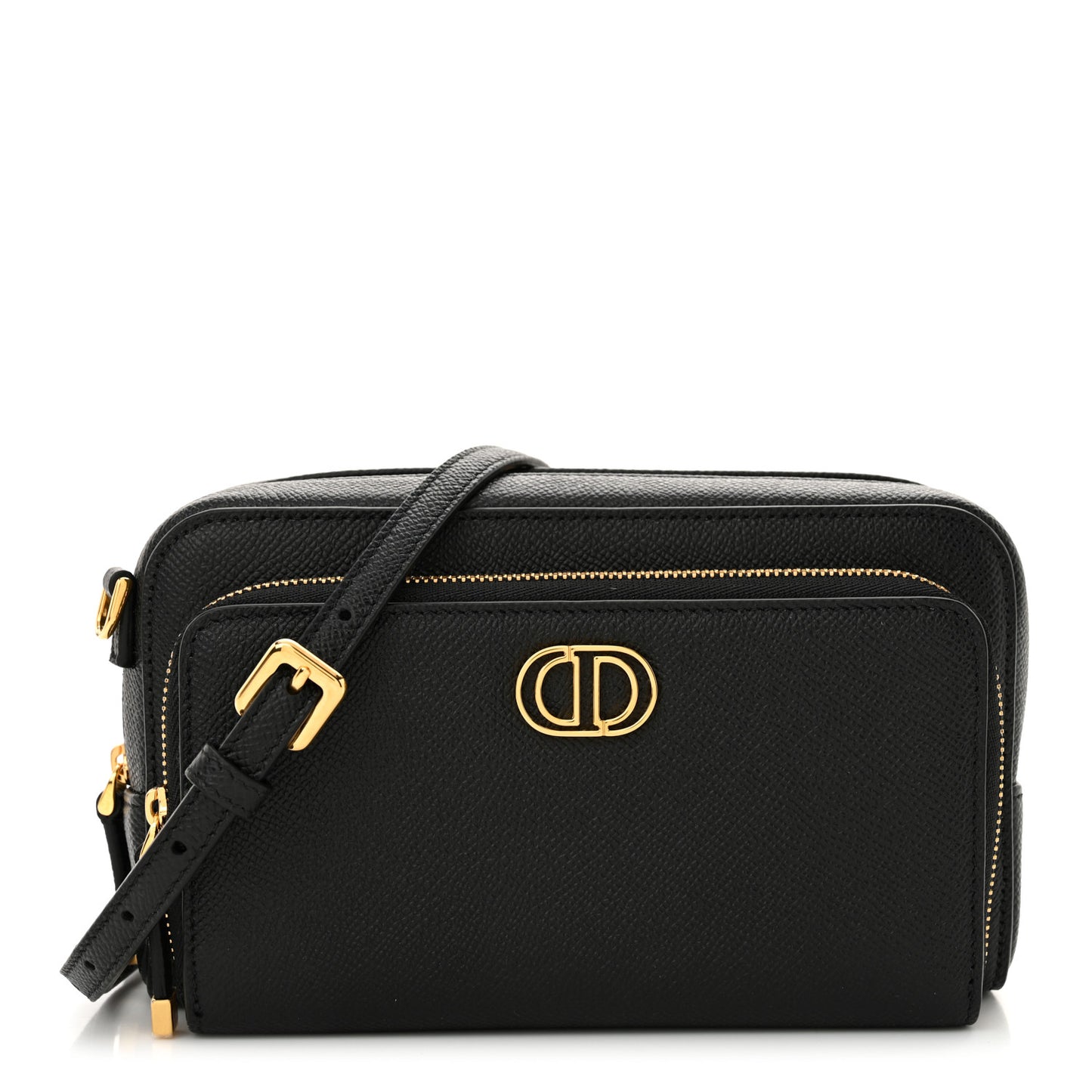Grained Calfskin Caro Double Pouch Black