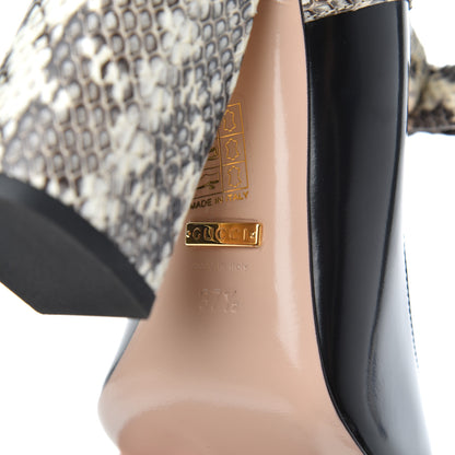 Gucci Polished Calfskin Elaphe Nimue Bow Mary Jane Pumps 37.5 Black Roccia 7 of 18