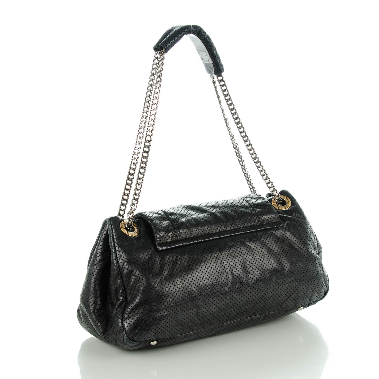Chanel Metallic Calfskin Perforated Large Drill Accordion Flap Black 3 of 7