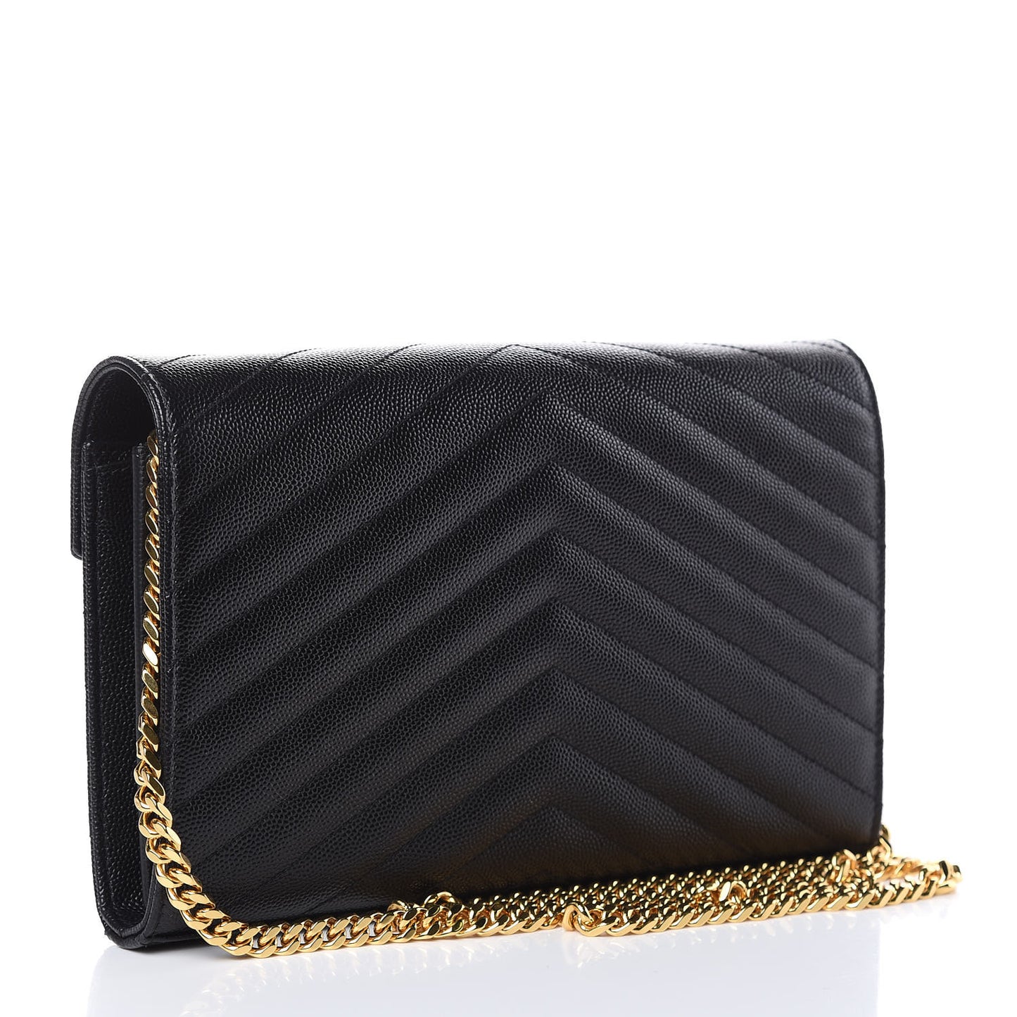 Grain De Poudre Matelasse Chevron Monogram Chain Wallet Black