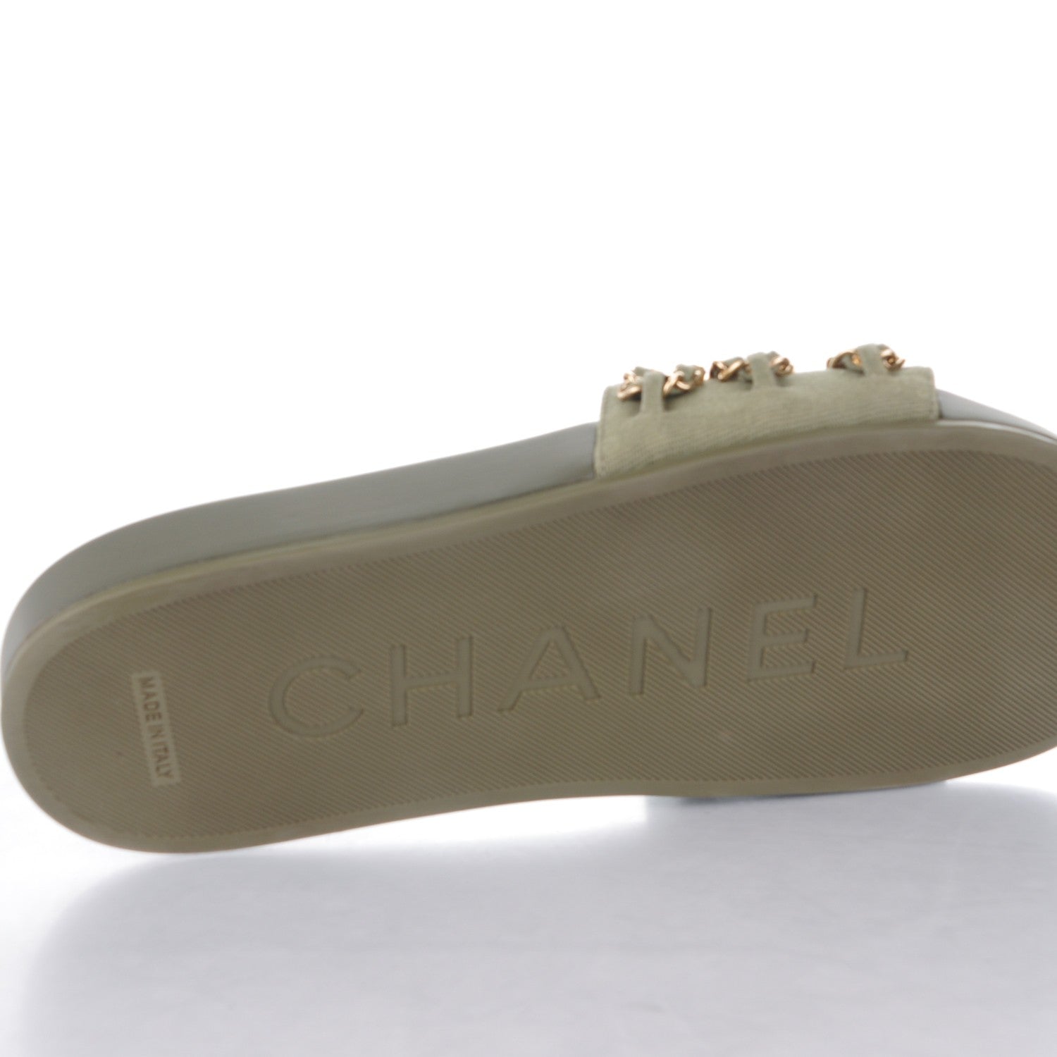 Chanel Canvas Chain Flat Sandals 39 Khaki 6 of 7