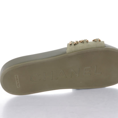 Chanel Canvas Chain Flat Sandals 39 Khaki 6 of 7