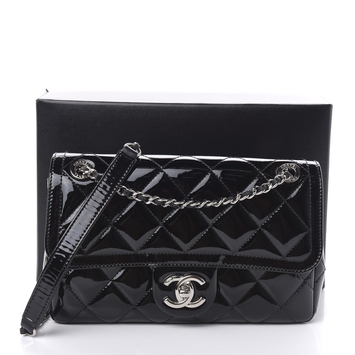 Patent Quilted Small Coco Shine Flap Black