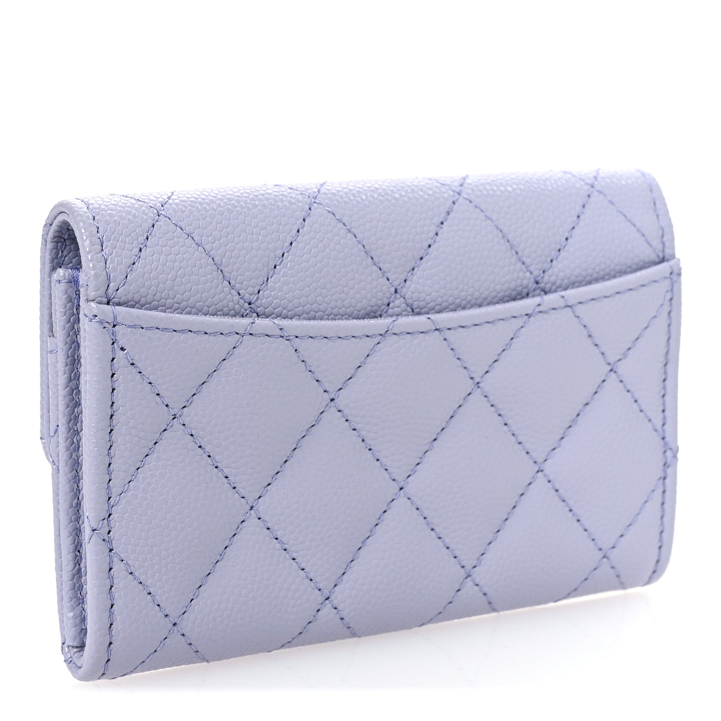 Caviar Quilted Flap Card Holder Wallet Light Purple