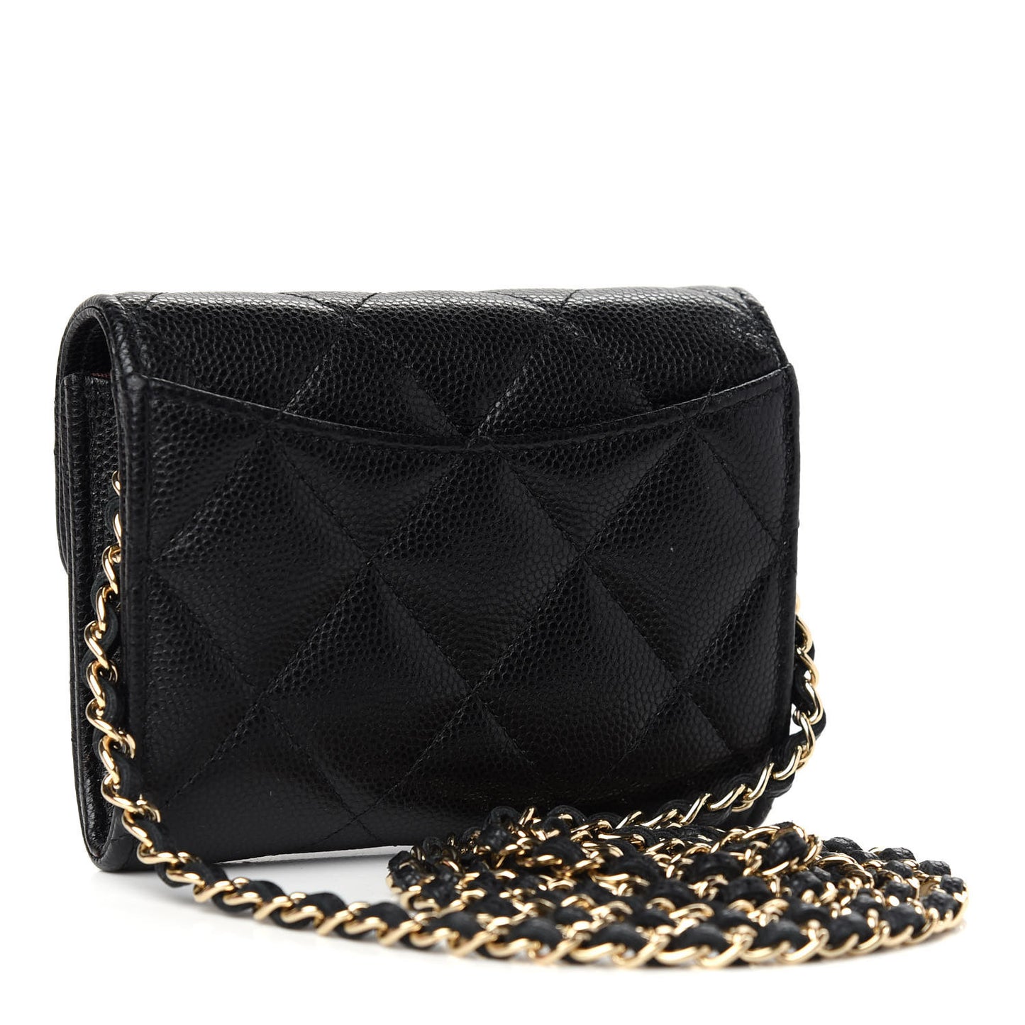 Caviar Quilted Flap Card Holder On Chain Black