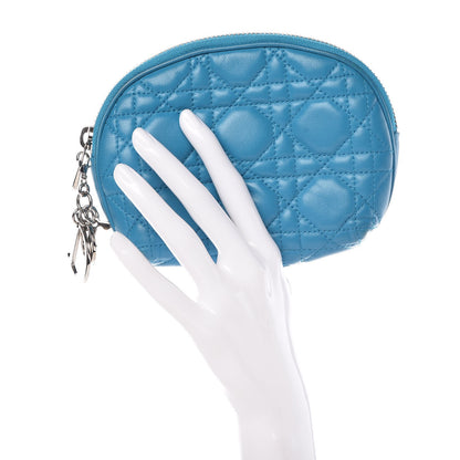 Christian Dior Lambskin Cannage Cosmetic Case Turquoise 2 of 10