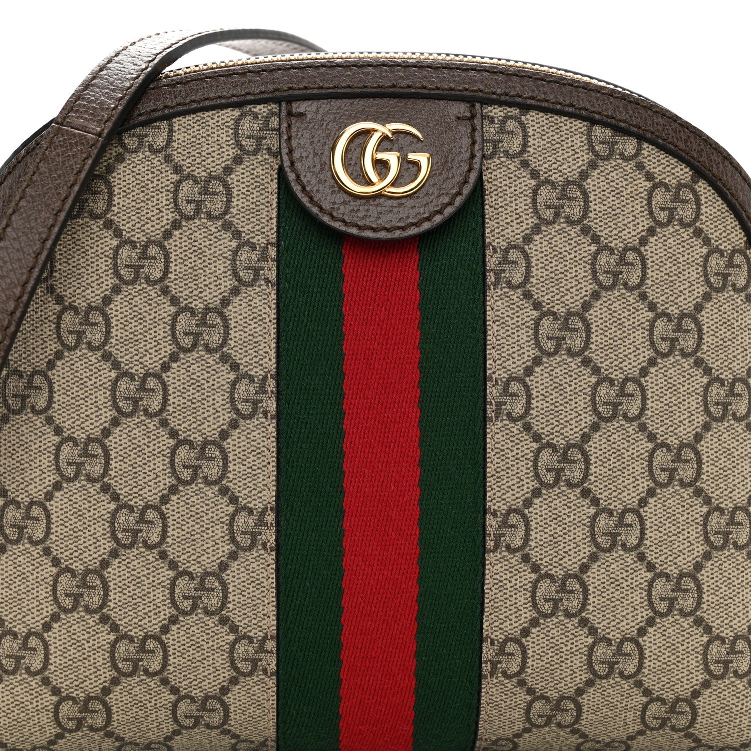 Gucci GG Supreme Monogram Textured Dollar Calfskin Web Small Ophidia Dome Shoulder Bag Beige Ebony New Acero 8 of 11