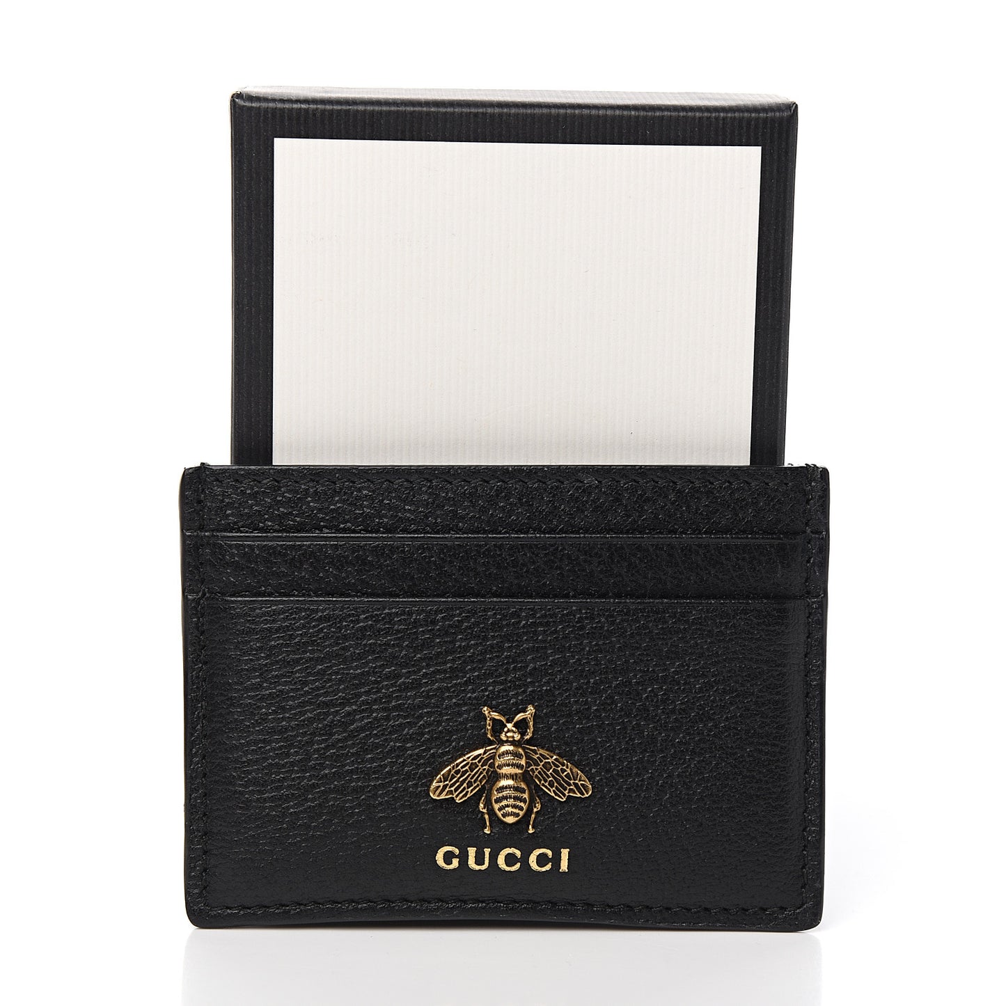 Pebbled Calfskin Animalier Card Holder Black