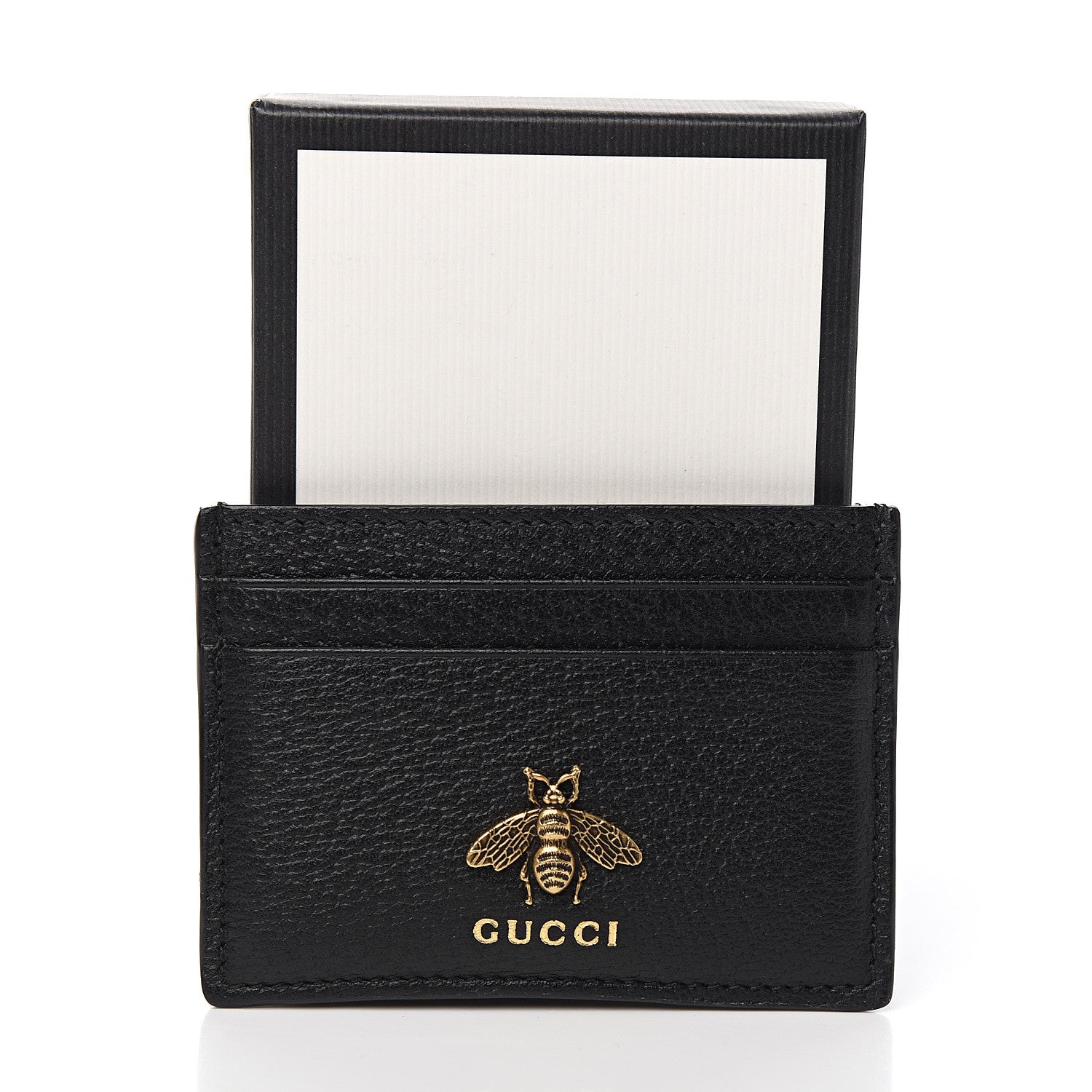 Gucci Pebbled Calfskin Animalier Card Holder Black 6 of 6