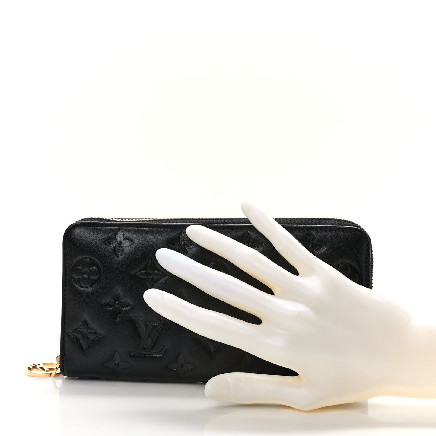 Lambskin Embossed Monogram Coussin Zippy Wallet Black