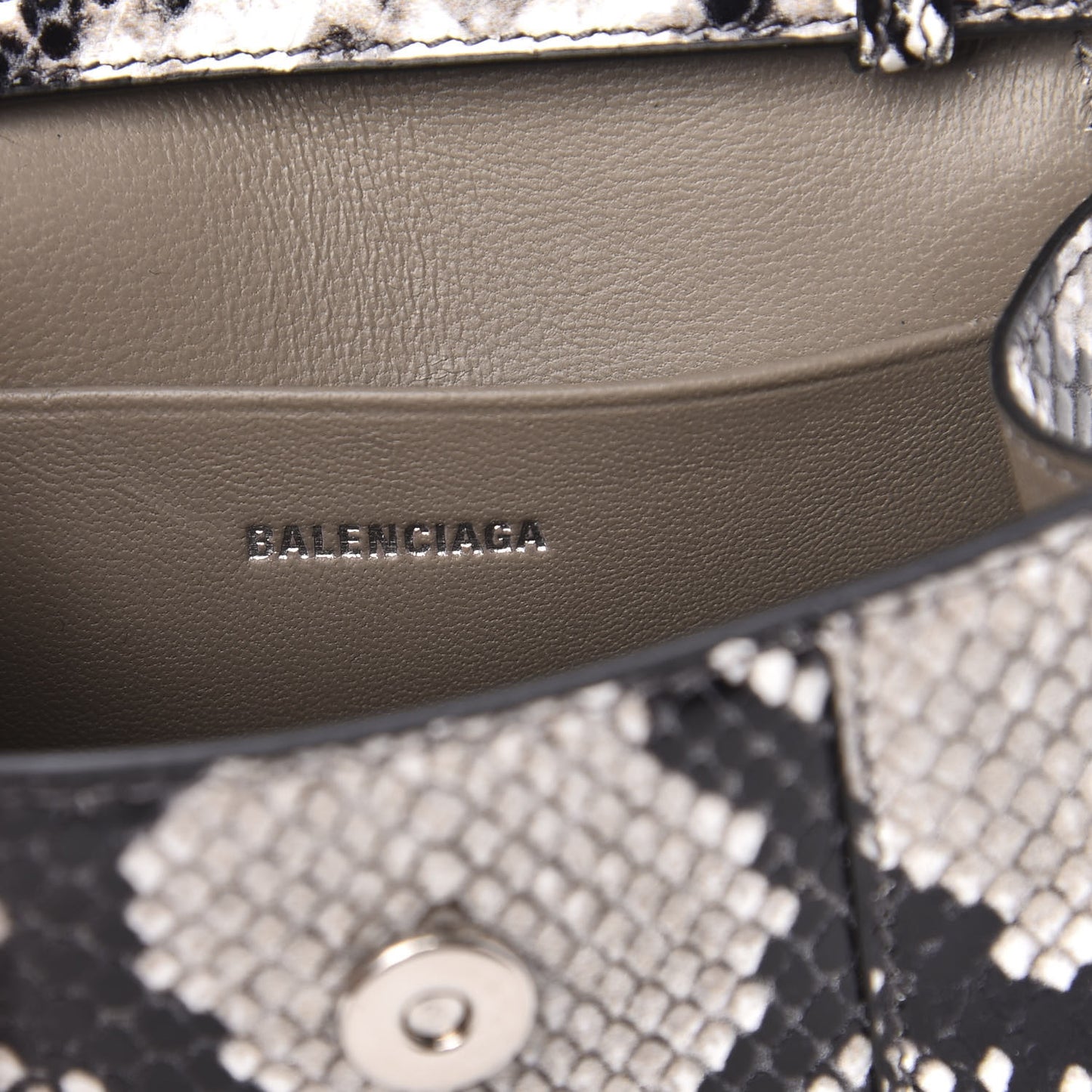 Shiny Calfskin Python Effect Hourglass Top Handle Bag Mini Black White