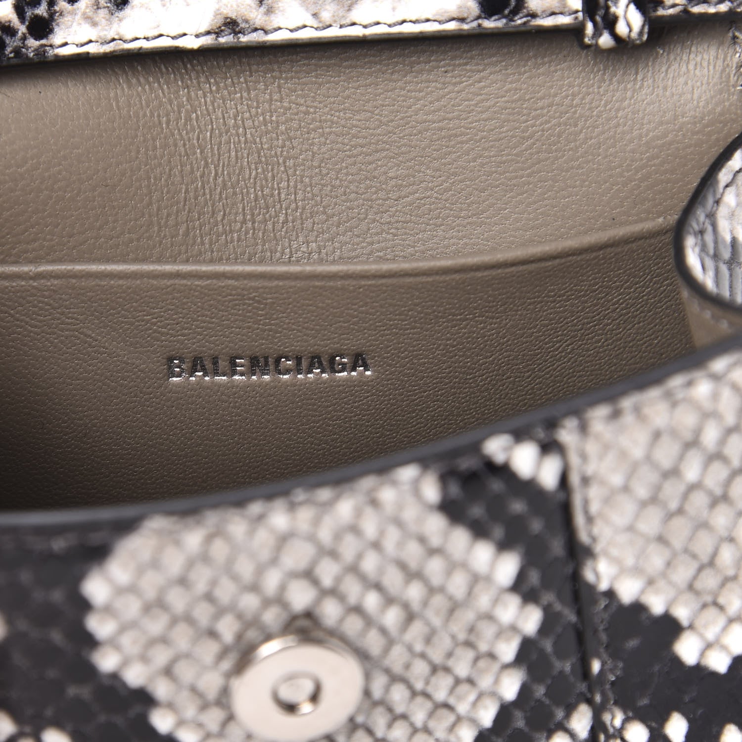 Balenciaga Shiny Calfskin Python Effect Hourglass Top Handle Bag Mini Black White 5 of 10