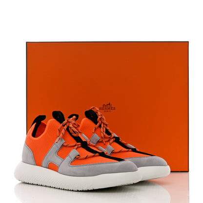 Hermes Technical Canvas Suede Goatskin Womens Duel Sneakers 39 Orange Multicolor 9 of 9