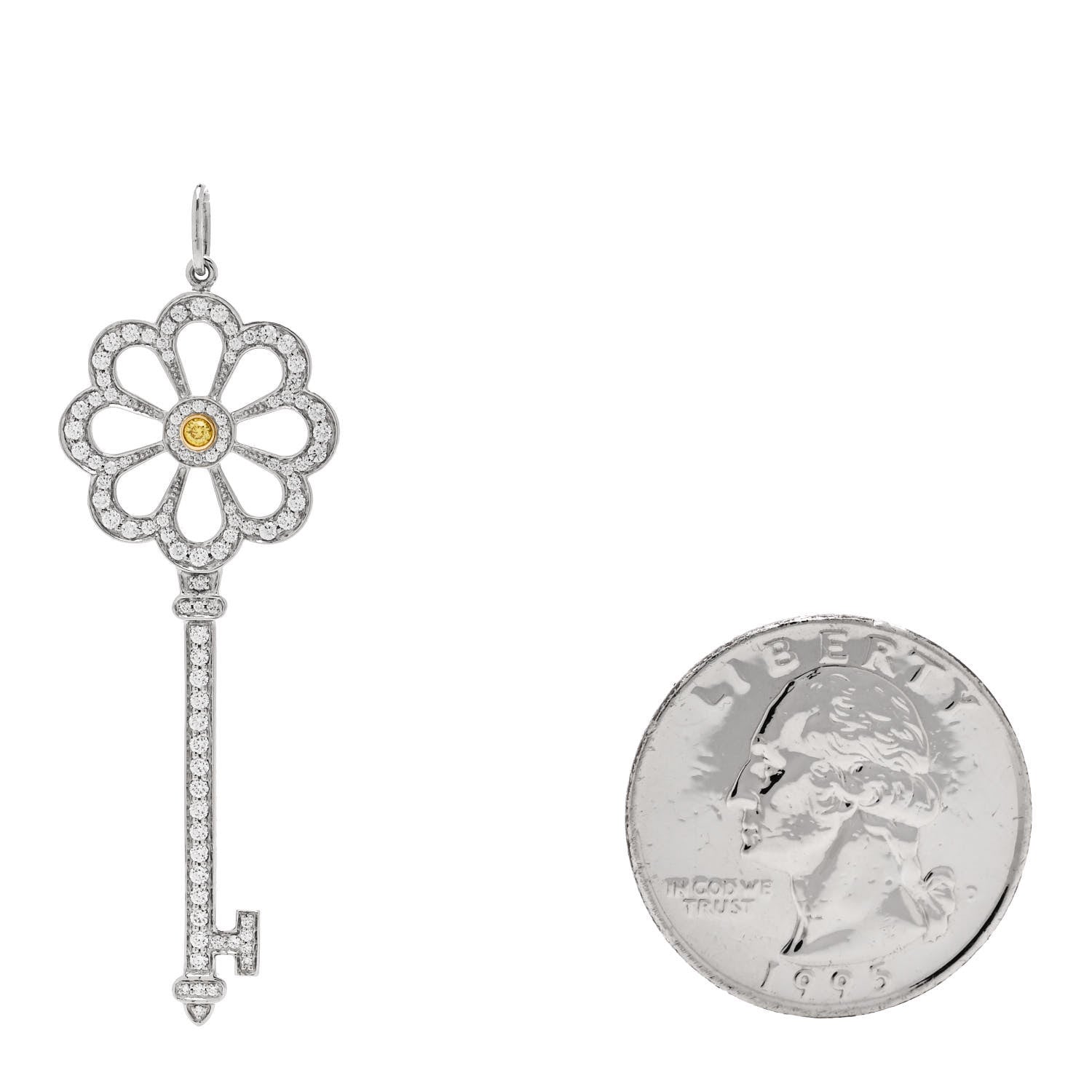 Tiffany Platinum 18K Yellow Gold Yellow Diamond Bloom Key Pendant 2 of 5