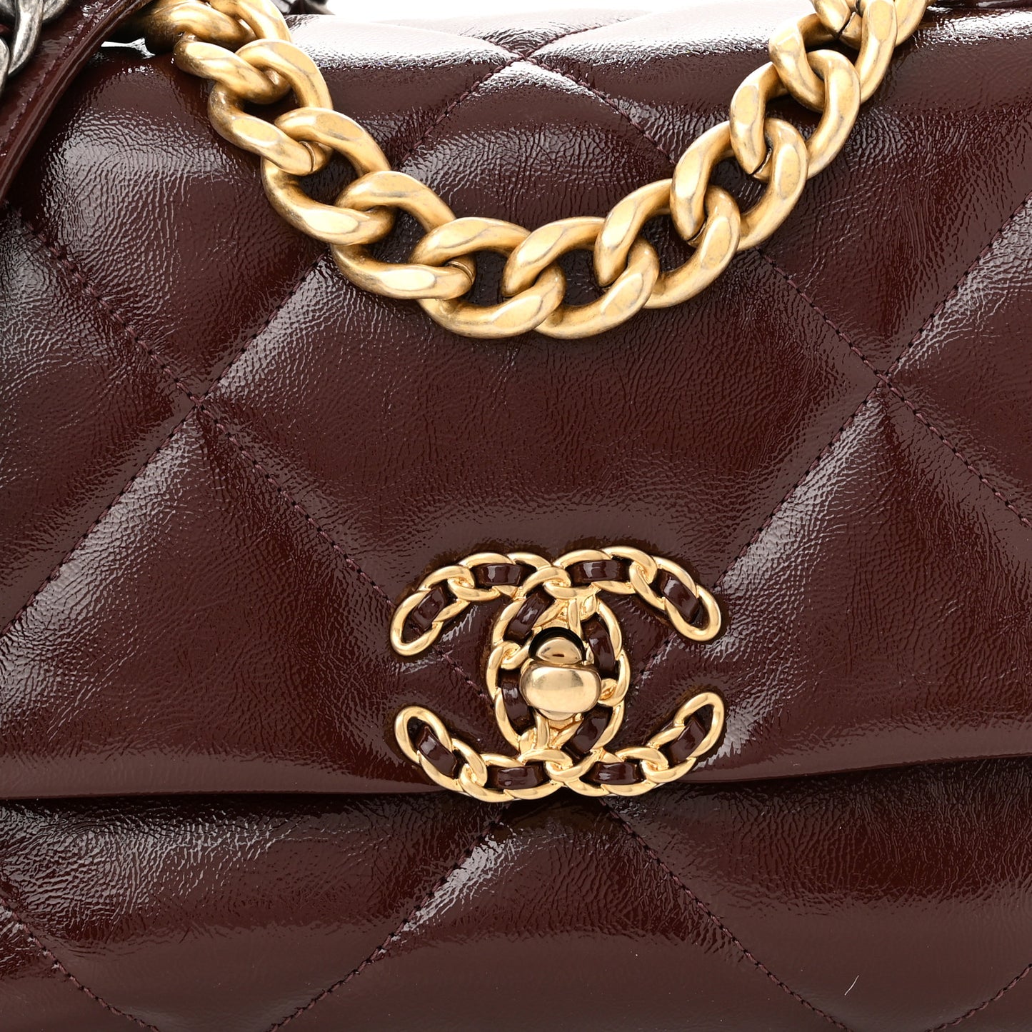 Shiny Crumpled Calfskin Quilted Medium Chanel 19 Flap Burgundy