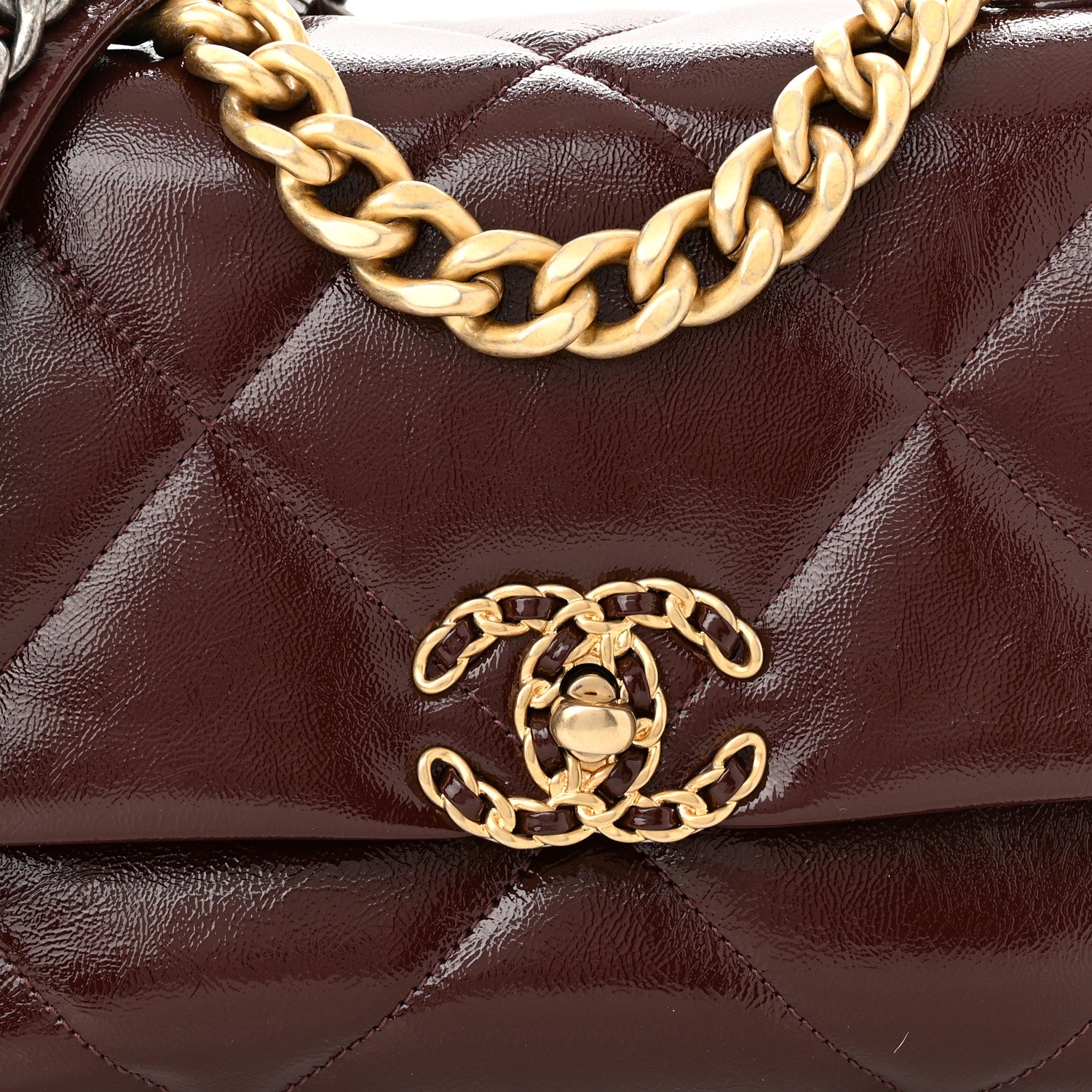 Chanel Shiny Crumpled Calfskin Quilted Medium Chanel 19 Flap Burgundy 8 of 10