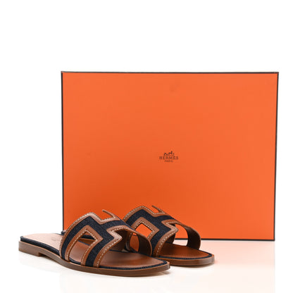 Hermes Calfskin Denim Oran Sandals 37 Bleu Brut Gold 9 of 9