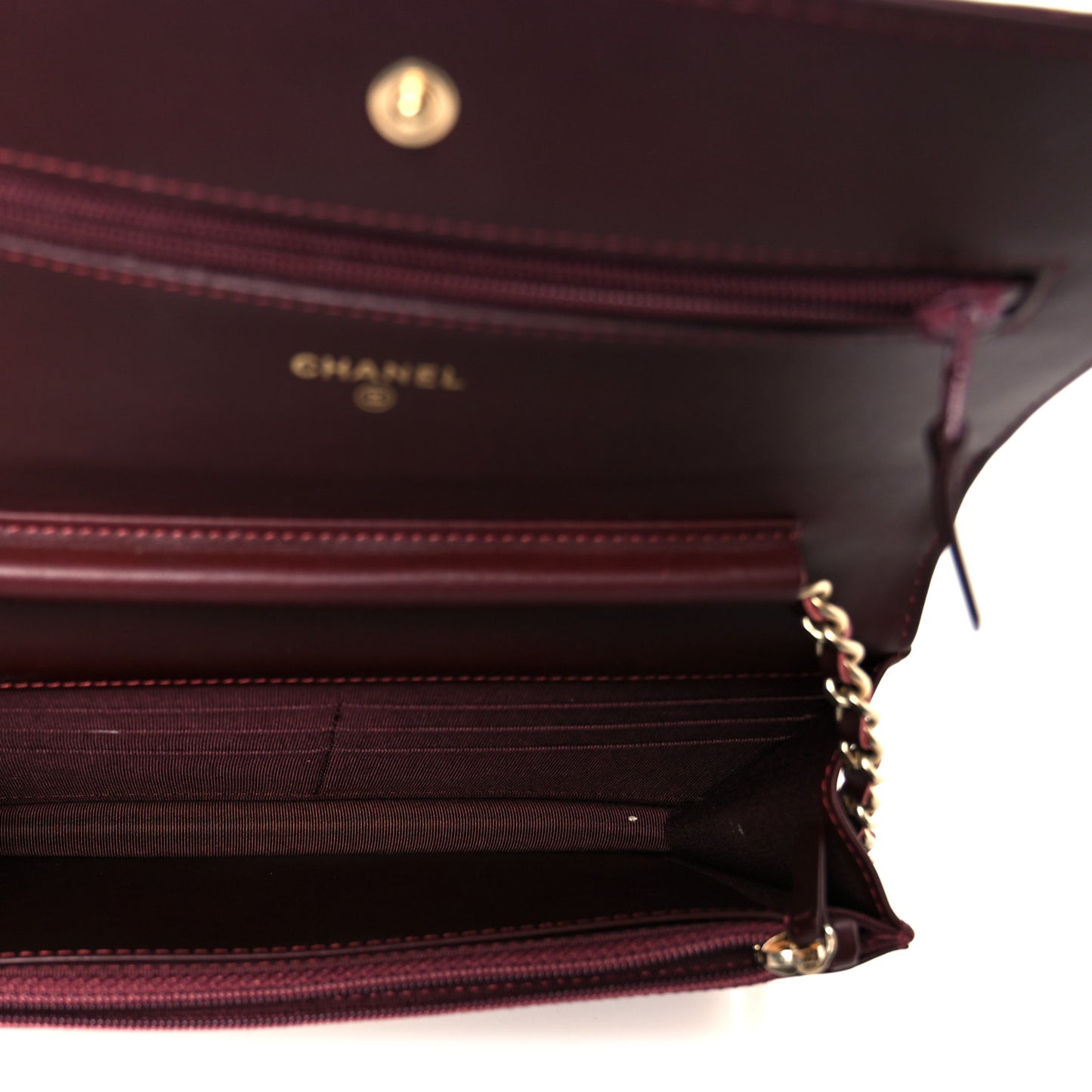 Patent Calfskin Quilted Reissue Wallet On Chain WOC Dark Red