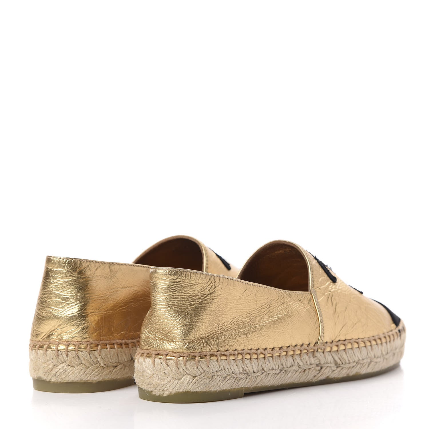 Chanel Laminated Lambskin Grosgrain CC Espadrilles 37 Gold Black 4 of 11