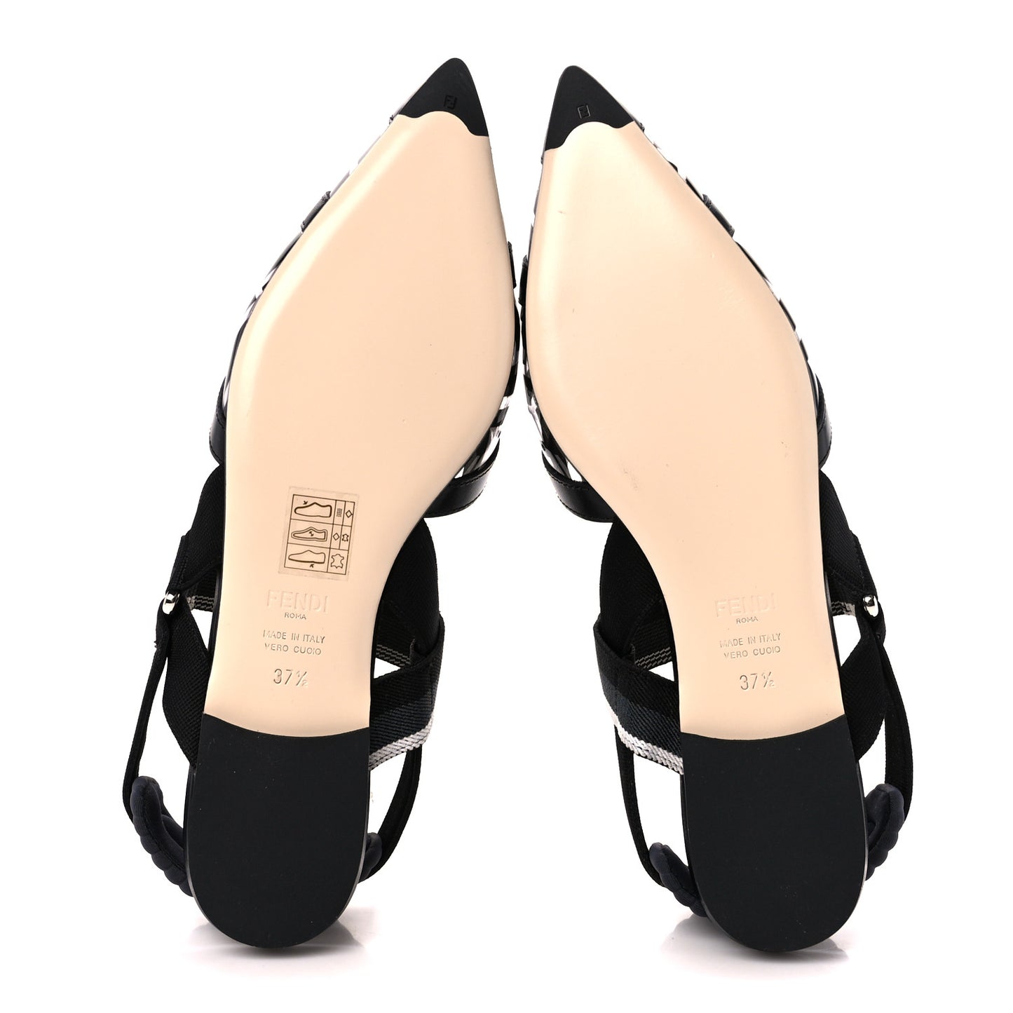 PVC Calfskin FF Colibri Slingback Ballerina Flats 37.5 Tobacco Moro Black Militare