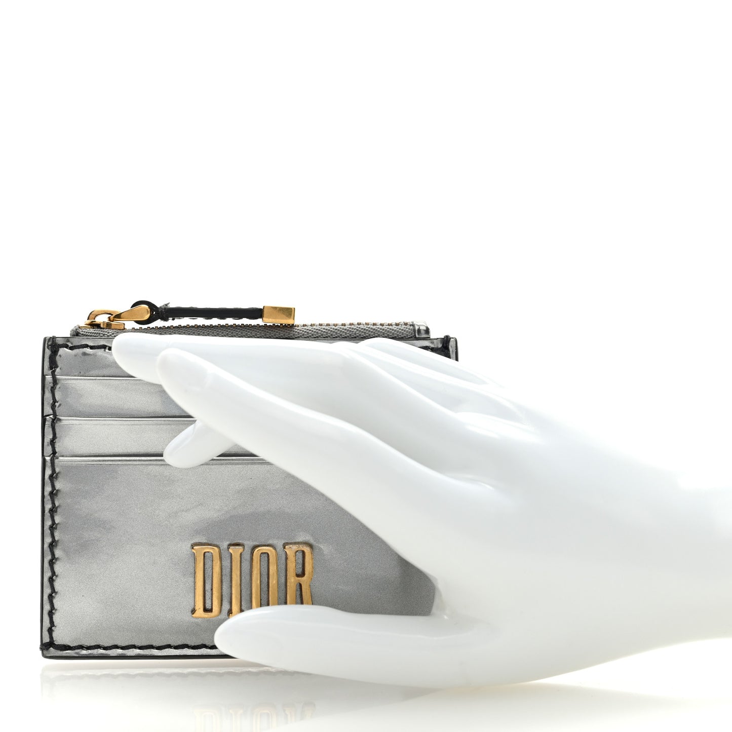 Metallic Calfskin D-Fence Card Holder Silver