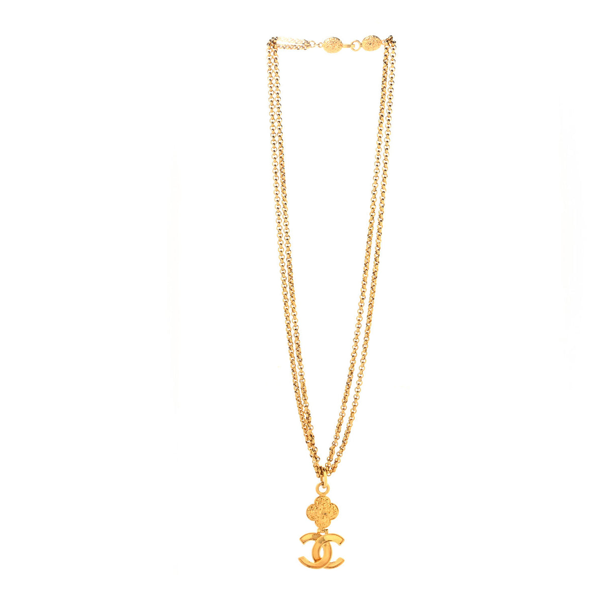 Metal CC Clover Pendant Necklace Gold