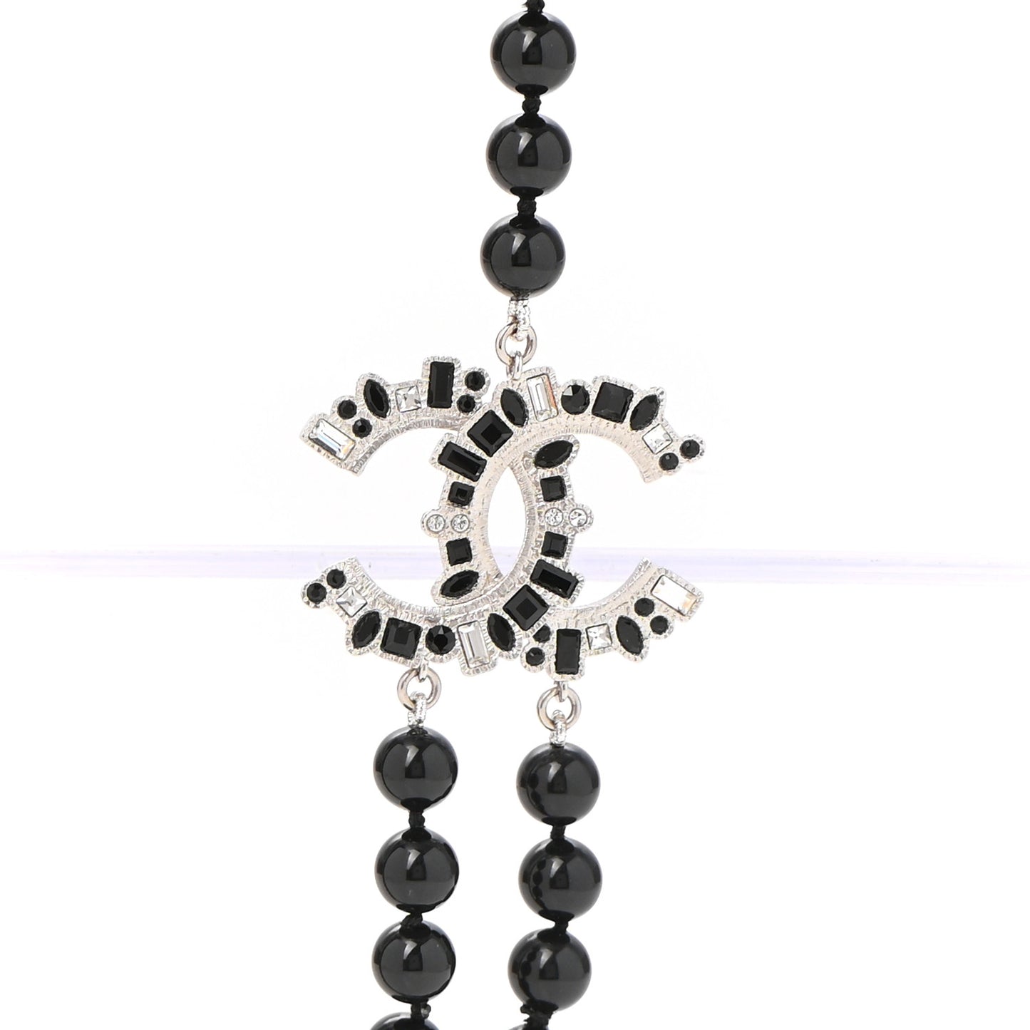Bead Crystal Multi Strand CC Smiley Emoji Necklace Silver Black